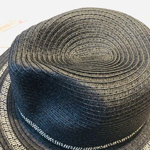 Time and Tru Women's Striped Straw Panama Hat, Black - Picture 4 of 5